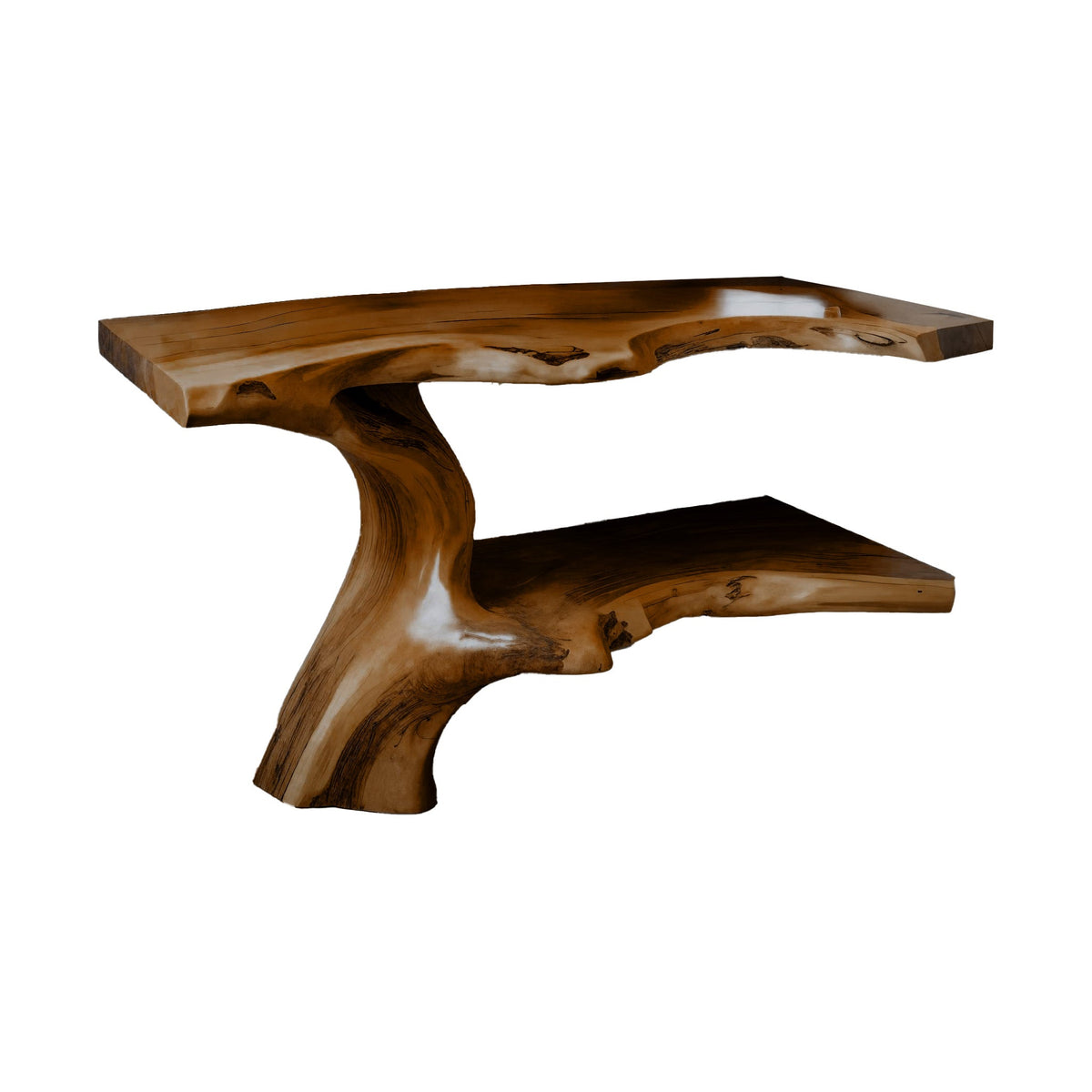 Contemporary Live Edge Solid Wood Freestanding Bathroom Vanity with Shelves