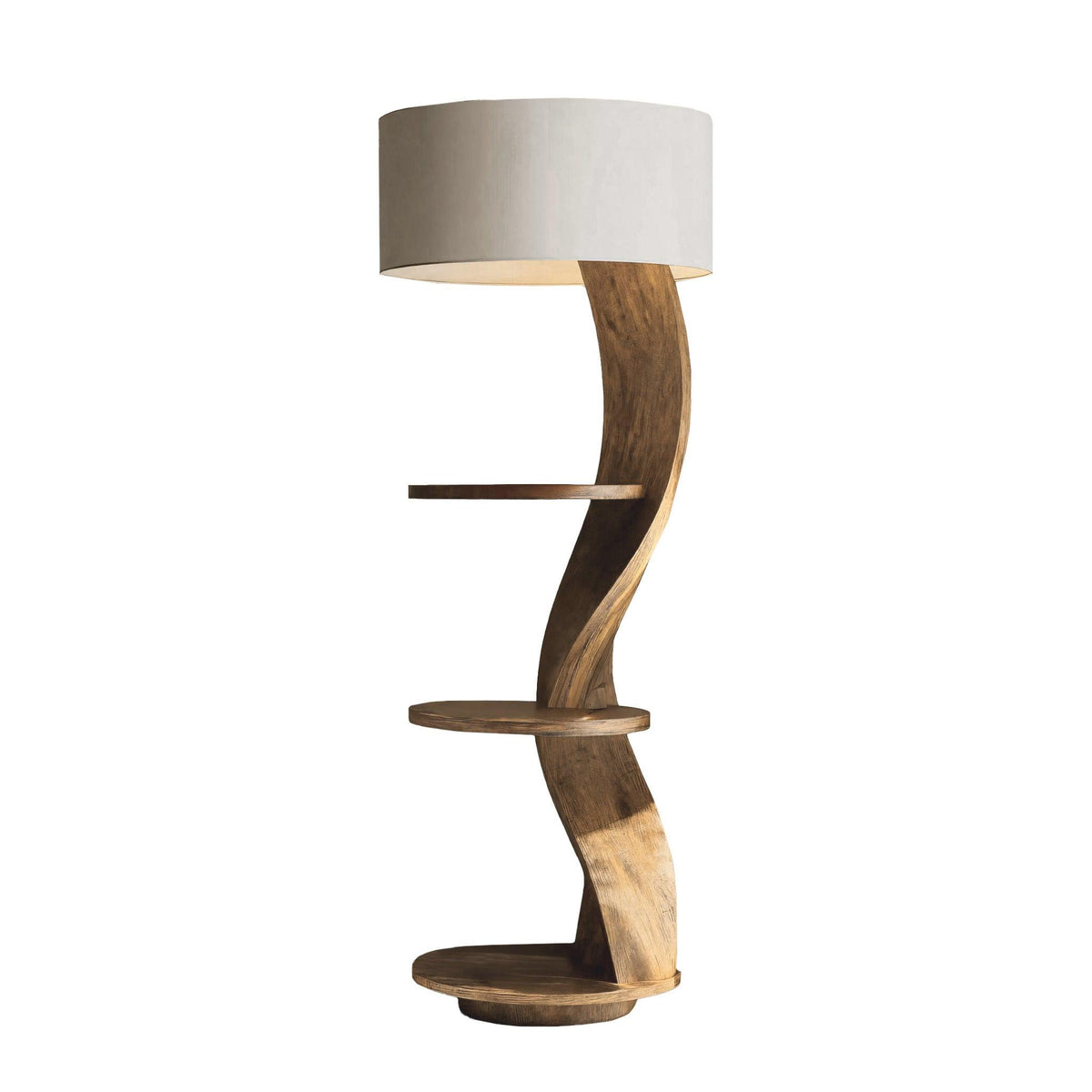 Contemporary Organic Solid Wood Floor Lamp with Shelves