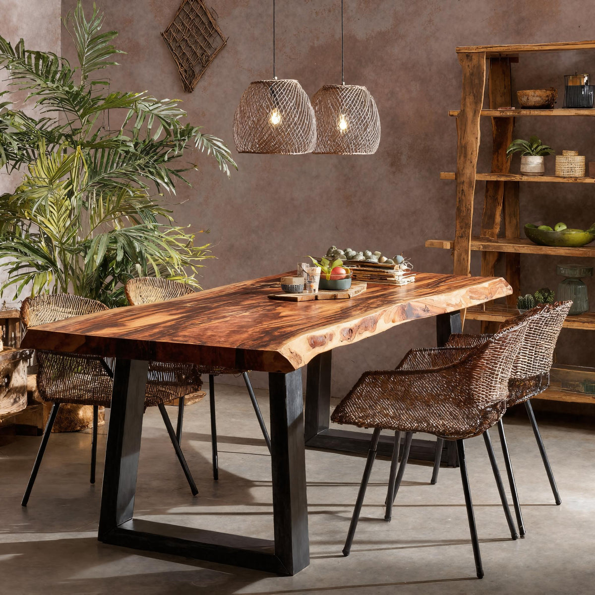 Contemporary Rustic Live Edge Solid Wood Dining Table