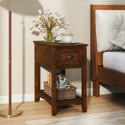 Contemporary Chair Side End Table Compact Table with Drawer Nightstand-Natural