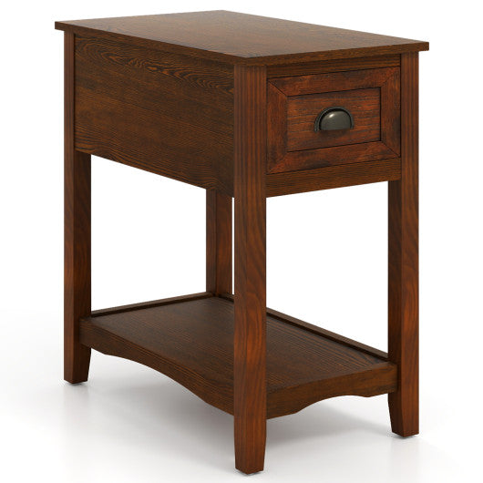 Contemporary Chair Side End Table Compact Table with Drawer Nightstand-Natural