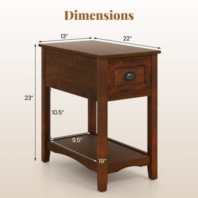 Contemporary Chair Side End Table Compact Table with Drawer Nightstand-Natural