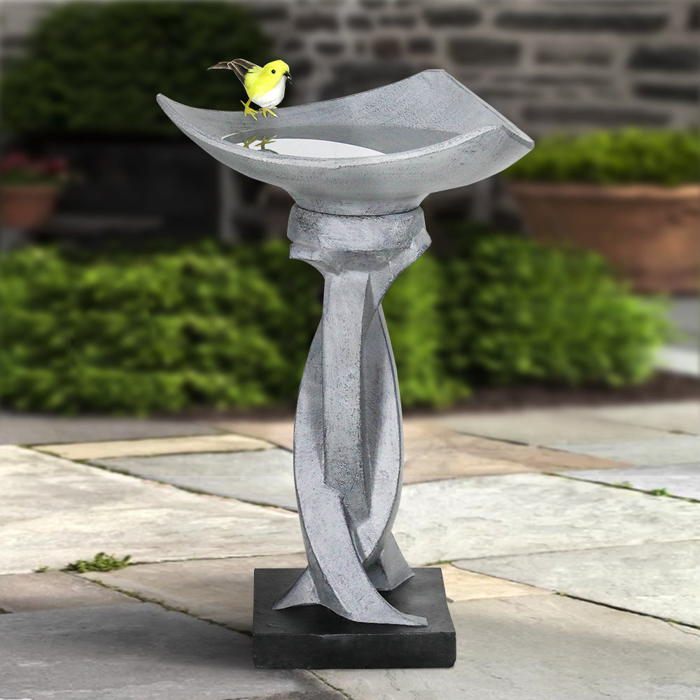 Concrete Modern Bird Bath Sculptural Twist 23 Inch