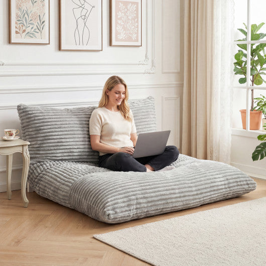 Convertible Bean Bag Floor Sofa with Machine-washable Corduroy Cover-Gray