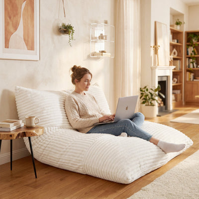 Convertible Bean Bag Floor Sofa with Machine-washable Corduroy Cover-Beige