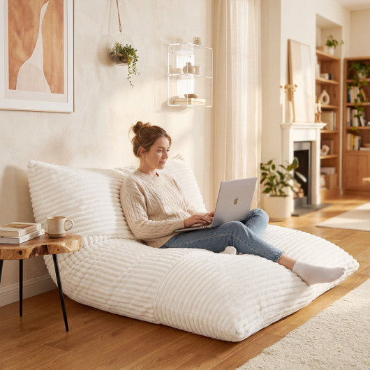 Convertible Bean Bag Floor Sofa with Machine-washable Corduroy Cover-Beige