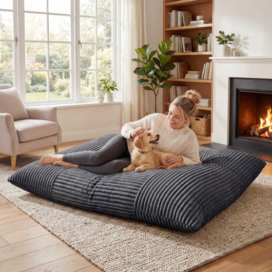 Convertible Bean Bag Floor Sofa with Machine-washable Corduroy Cover-Dark Gray