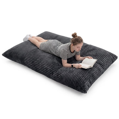 Convertible Bean Bag Floor Sofa with Machine-washable Corduroy Cover-Dark Gray