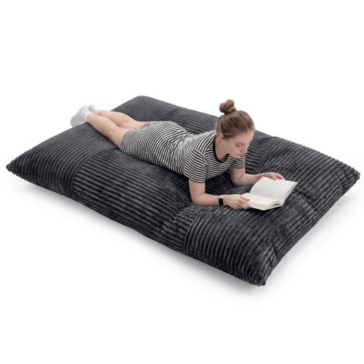 Convertible Bean Bag Floor Sofa with Machine-washable Corduroy Cover-Dark Gray