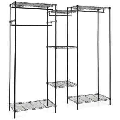 Convertible Clothes Organizer with L-shape and Horizontal Installation-Black