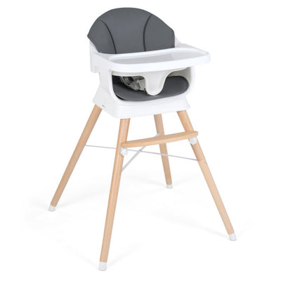Convertible High Chair for Babies and Toddlers Solid Wood Baby Feeding Chair with 3-Position Adjustable Tray-Gray