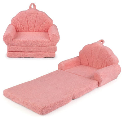 Convertible Kids Sofa 2-in-1 Fold out Toddler Couch Chair-Pink