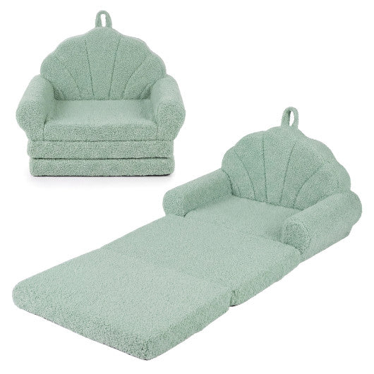 Convertible Kids Sofa 2-in-1 Fold out Toddler Couch Chair-Green