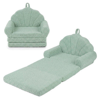 Convertible Kids Sofa 2-in-1 Fold out Toddler Couch Chair-Green