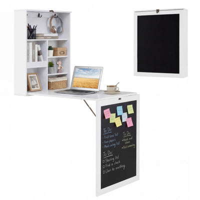 Convertible Wall Mounted Table with A Chalkboard-White