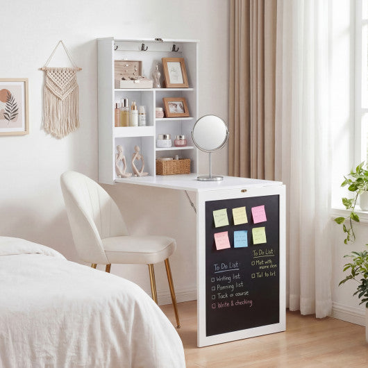 Convertible Wall Mounted Table with A Chalkboard-White
