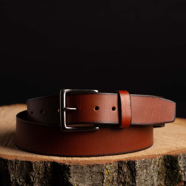 The Canyon Belt - Tan Leather Belt with Charred Edges