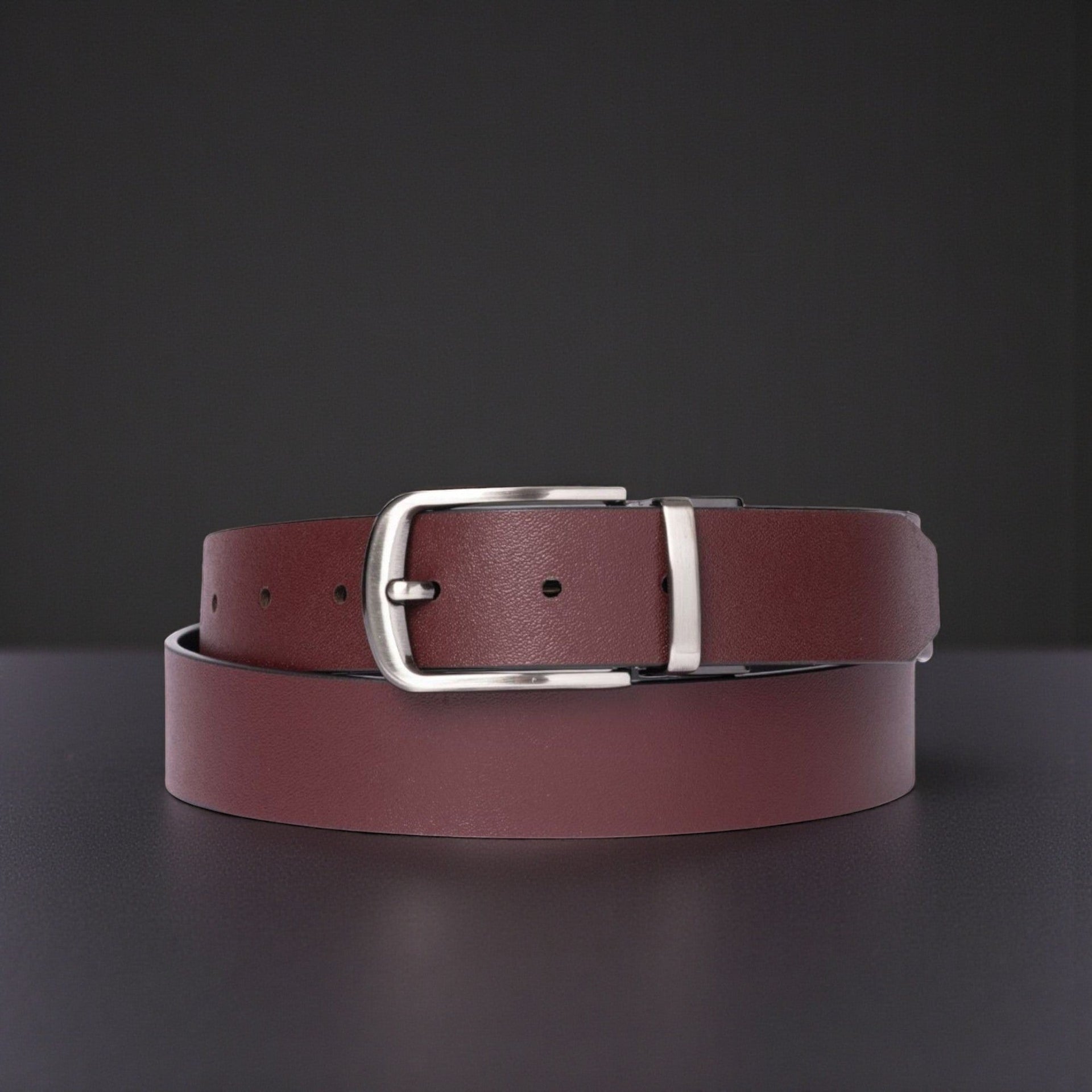 The Harvey Dent Belt - One Piece Reversible Black/Burgandy 100% Real Leather Belt