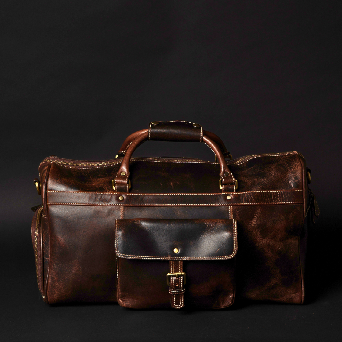 The Voyager Duffle - Brown Full-Grain Distressed Leather Duffle Bag NAB Leather