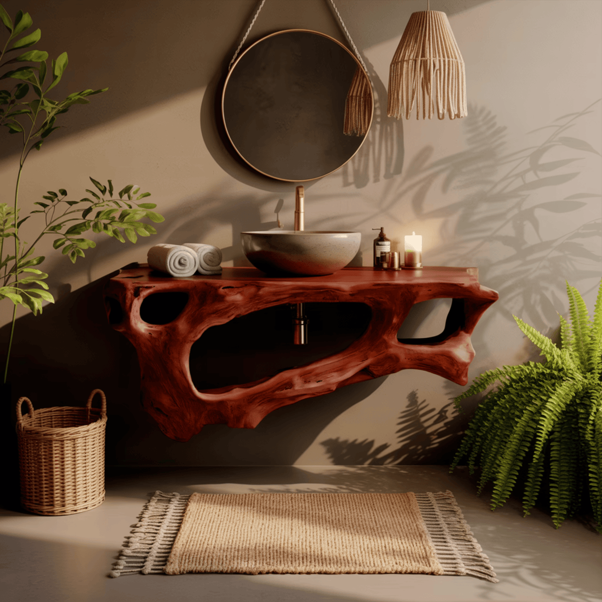 Coralform Natural Wood Floating Bathroom Vanity with Open Storage