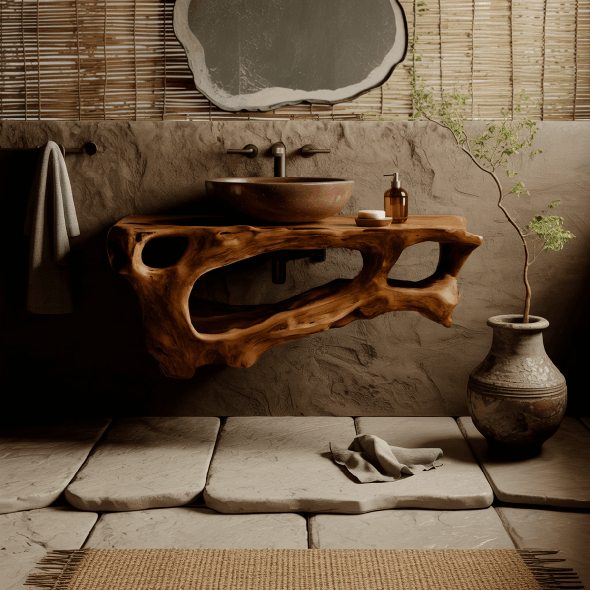 Coralform Natural Wood Floating Bathroom Vanity with Open Storage