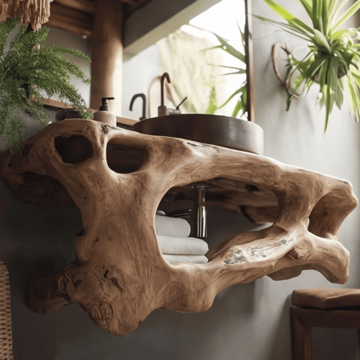 Coralform Natural Wood Floating Bathroom Vanity with Open Storage