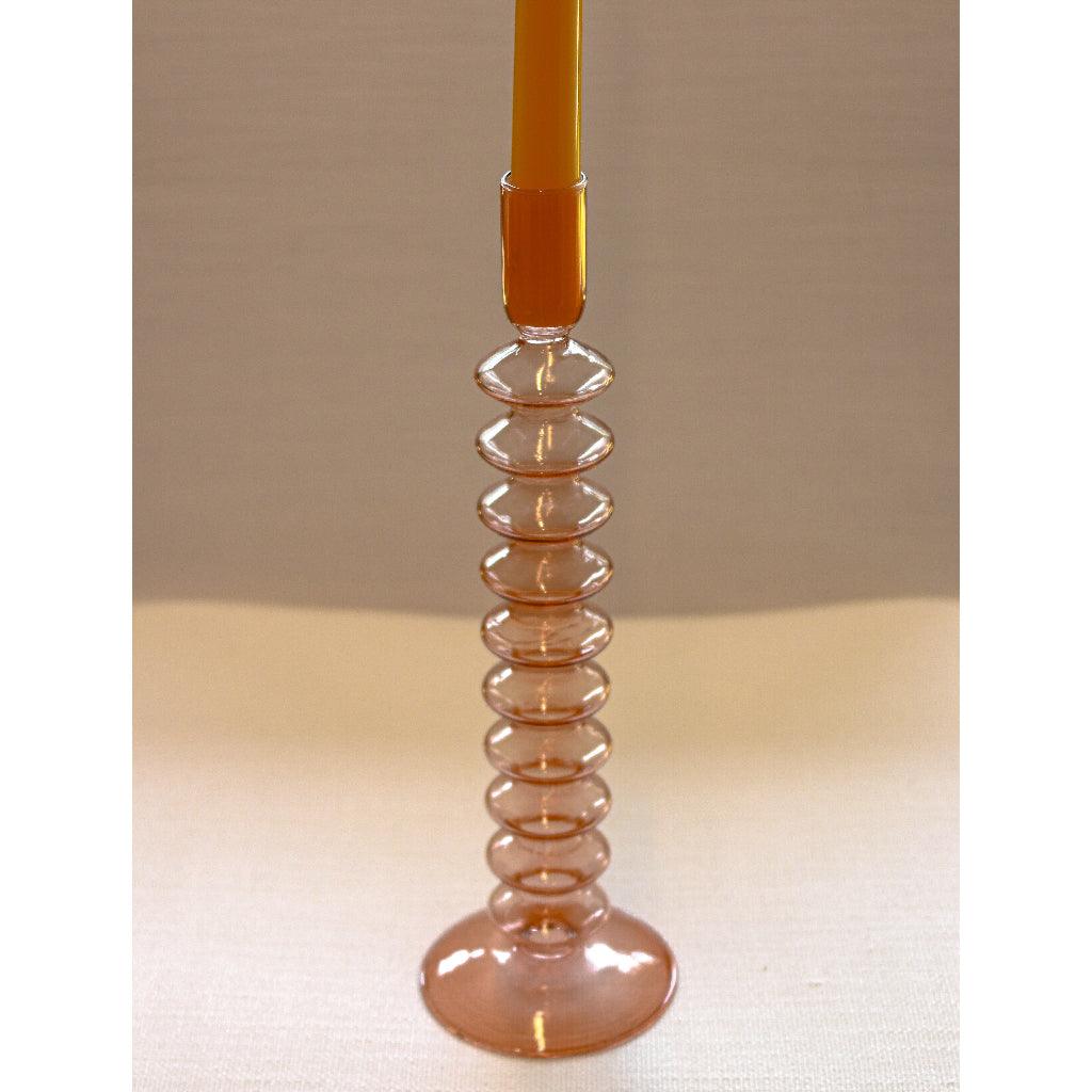 Coraline Peach Glass Candle Holders – Pair