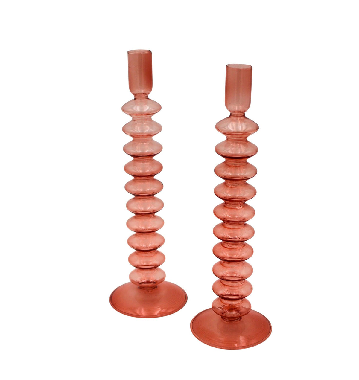 Coraline Peach Glass Candle Holders – Pair
