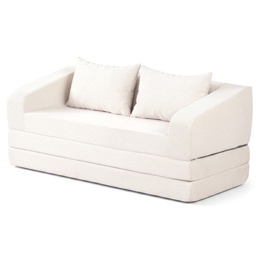 Corduroy Loveseat Sleeper Sofa with 2 Back Cushions for Living Room Bedroom Apartment-Beige