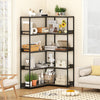 Corner Bookshelf 5-Tier L-Shaped Bookcase Etagere Bookshelf with Metal Frame-Oak