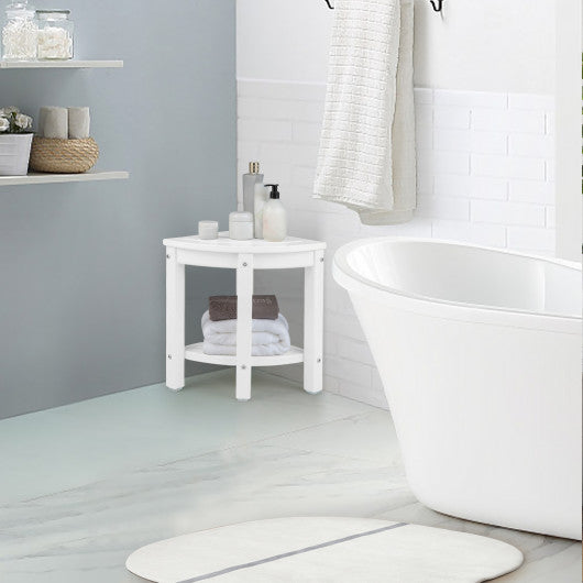 Heavy Duty Corner Shower Bench Stool with Storage Shelf for Shaving Legs-White