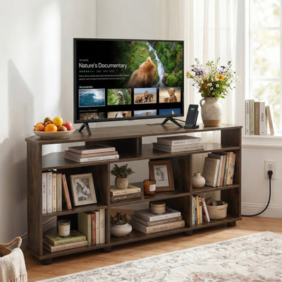 Corner Entertainment Center TV Stand for TVs up to 55 Inch-Rustic Brown