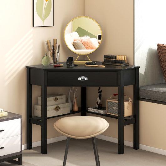 Corner Wooden Piece Laptop Computer Desk-Black