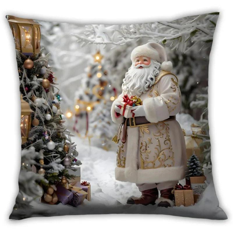 Cotton Christmas Pillow Covers, Santa Claus Pattern, Nordic Style Home Decor