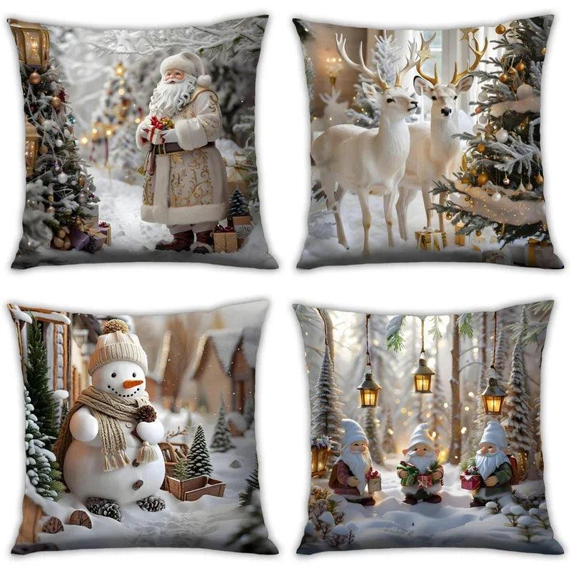 Cotton Christmas Pillow Covers, Santa Claus Pattern, Nordic Style Home Decor