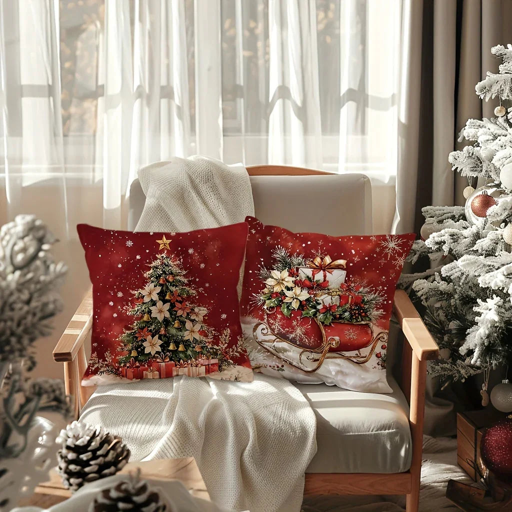 Cotton Throw Pillow Covers, Zipper Closure, 45.72x45.72 cm, Retro Christmas Designs