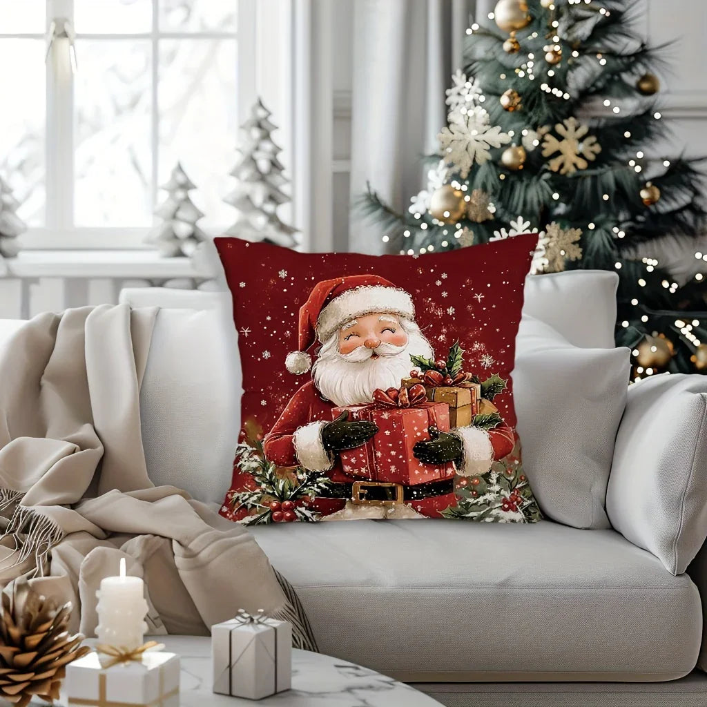 Cotton Throw Pillow Covers, Zipper Closure, 45.72x45.72 cm, Retro Christmas Designs