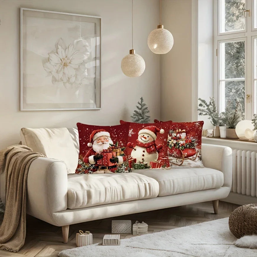 Cotton Throw Pillow Covers, Zipper Closure, 45.72x45.72 cm, Retro Christmas Designs