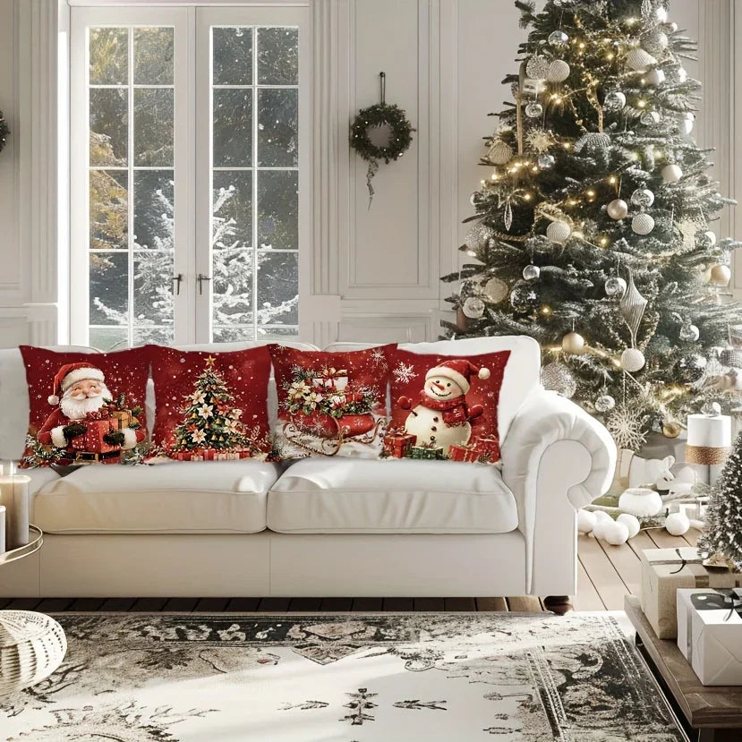 Cotton Throw Pillow Covers, Zipper Closure, 45.72x45.72 cm, Retro Christmas Designs