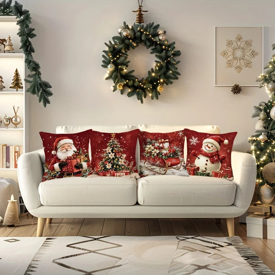 Cotton Throw Pillow Covers, Zipper Closure, 45.72x45.72 cm, Retro Christmas Designs