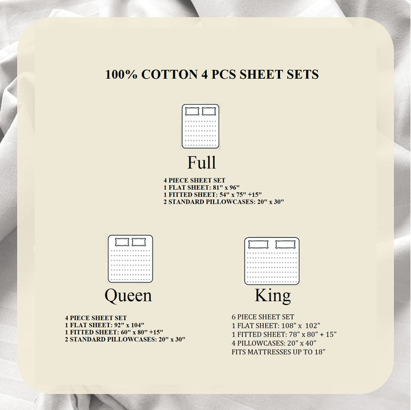 4-Piece 100% Cotton Solid Sheet Set – 300 Thread Count, Luxury Extra Soft