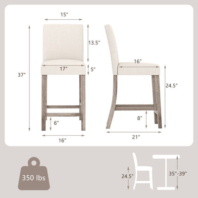 Counter Height Bar Stools Set of 2 with Back and Footrest-Beige