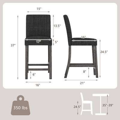 Counter Height Bar Stools Set of 2 with Back and Footrest-Gray