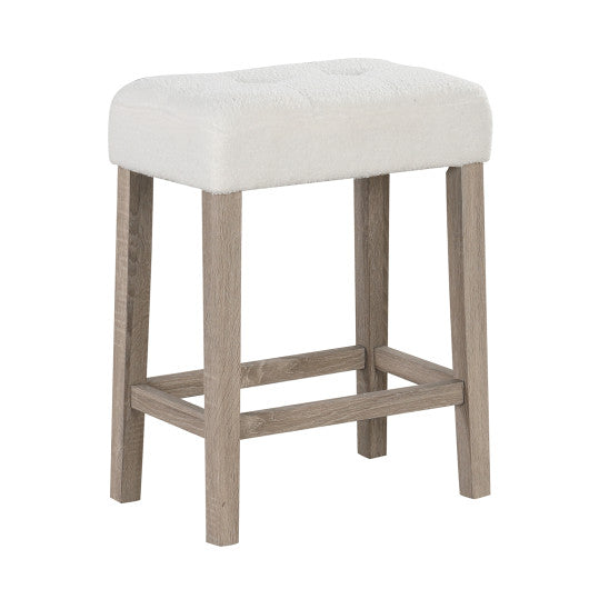Modern Counter Height Bar Stools Set of 2 with Rubber Wood Legs-White and Gray