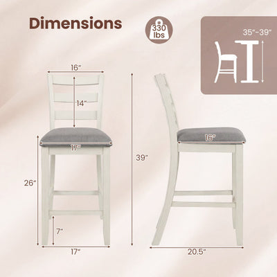 Counter Height Chairs with Fabric Seat and Rubber Wood Legs-Beige