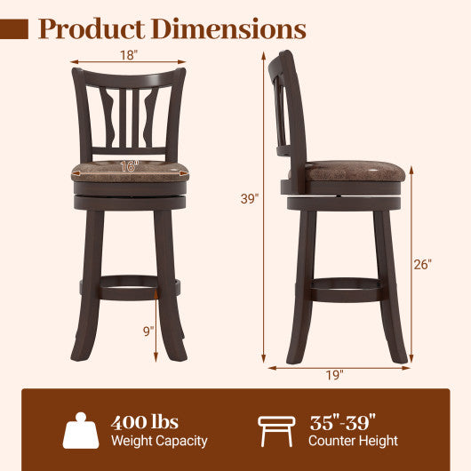 Counter Height Swivel Bar Stools Set of 2 with Back and Solid Rubber Frame-24
