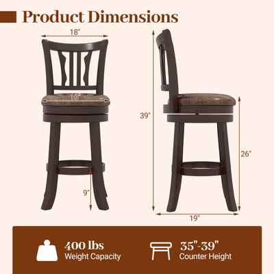 Counter Height Swivel Bar Stools Set of 2 with Back and Solid Rubber Frame-24