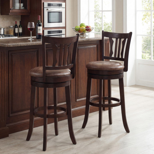 Counter Height Swivel Bar Stools Set of 2 with Back and Solid Rubber Frame-29