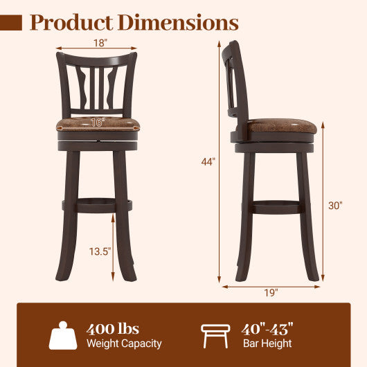 Counter Height Swivel Bar Stools Set of 2 with Back and Solid Rubber Frame-29
