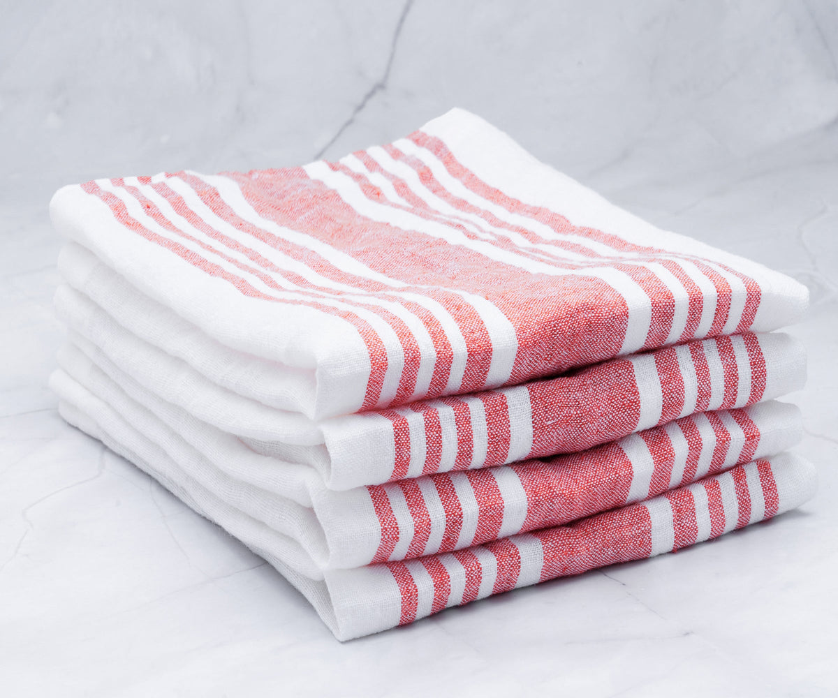 Red Linen Striped Napkins